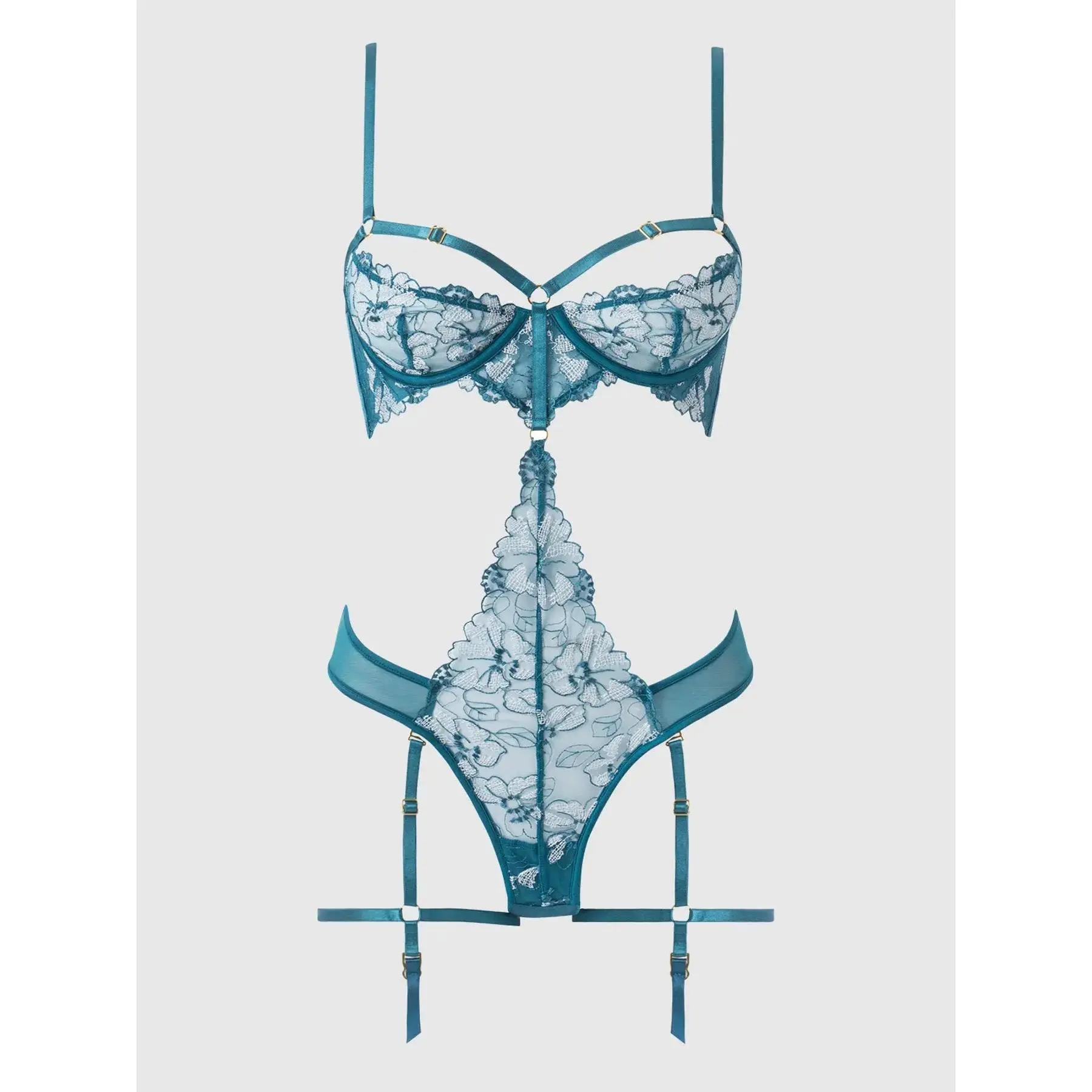 Teal BLACKLIGHT TEDDY lingerie  women Size S-4X sample Fit Lace