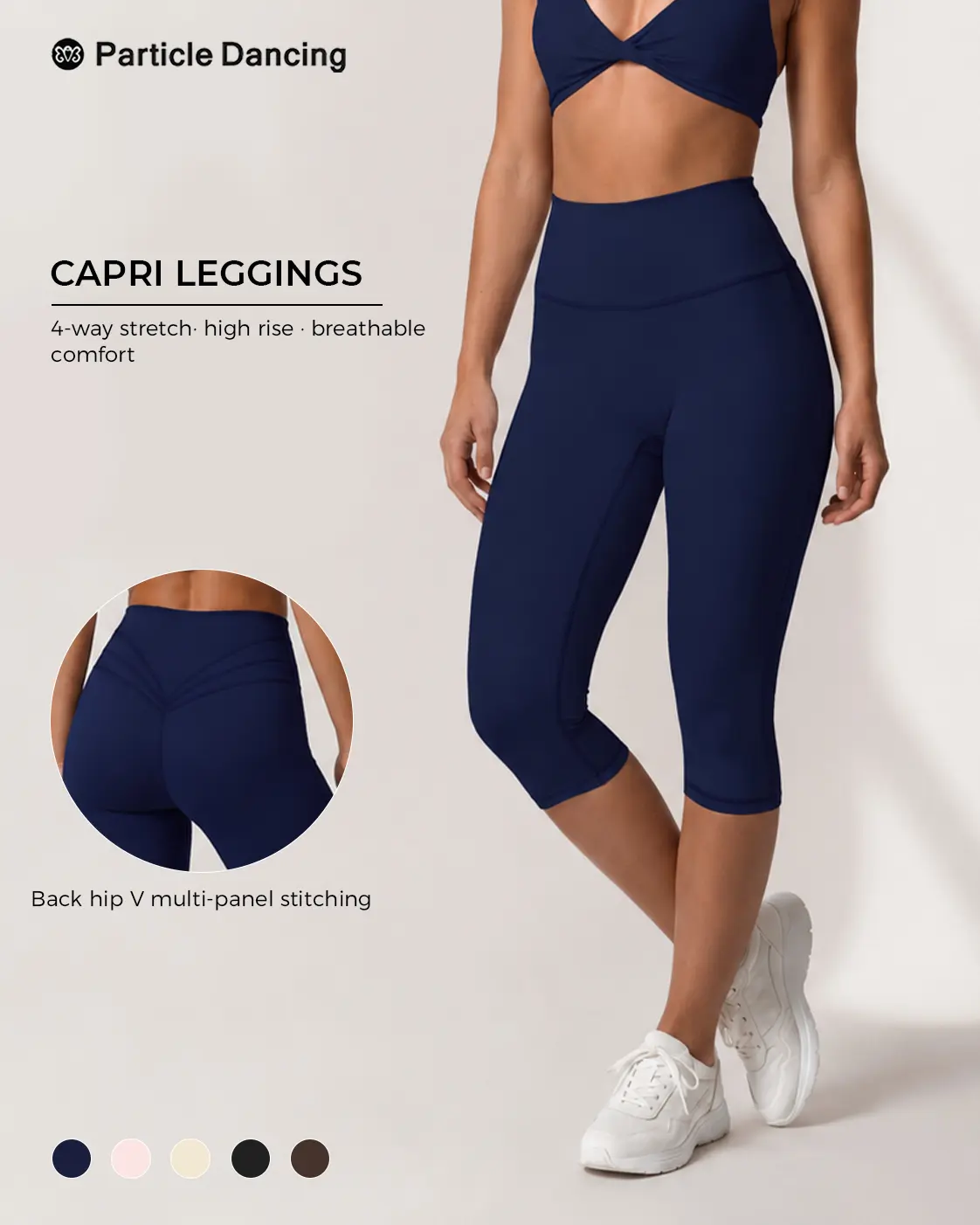 Women’s High Waisted Capri Yoga Leggings, Soft Stretch Cropped Workout Pants with Contour Back Seam, Sculpting Pilates Leggings for Gym, Walking, Running & Athleisure