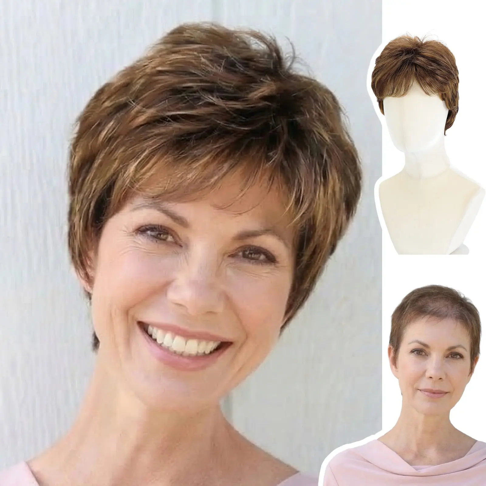 Gertrude - WIGYY Pixie Cut Wig with Bangs, Glueless Lace Front Short Wig, Protein Fiber, Heat Resistant Natural Look Lightweight Wig with Adjustable Cap for Daily Use