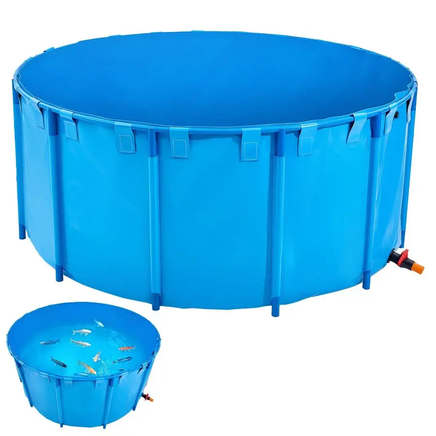 VEVOR Canvas Above Ground Fish Pond, 1320 Gal Foldable PVC Round Tank with Stable Frame, Drain Valve, for Aquaculture, Koi Breeding (Blue)