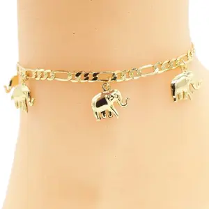 9" 14K Gold Plated Anklet with Elephant Charms - Fashionable and Elegant Design for Daily Wear