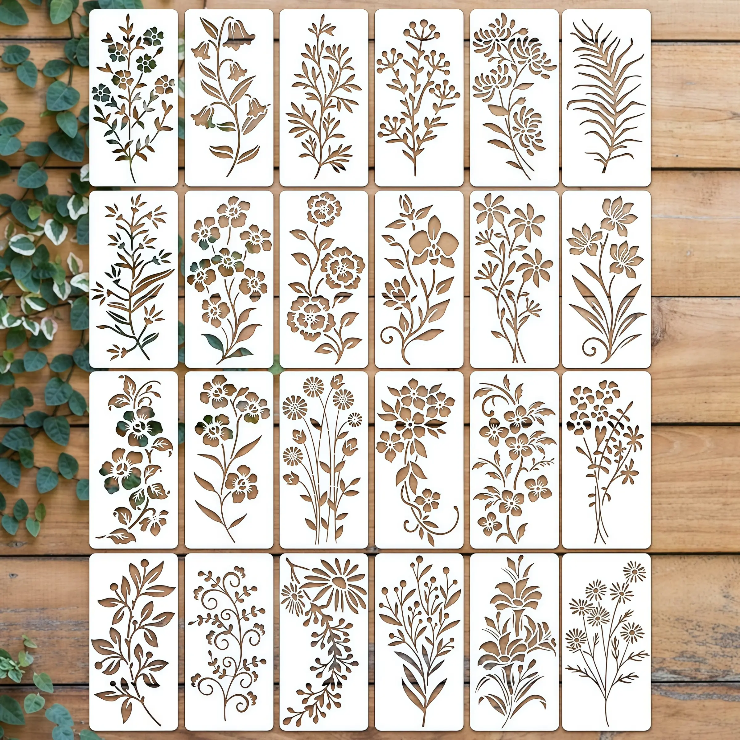 24 Reusable Floral Pattern Drawing Templates Set, Plastic Graphing Templates Versatile Use for DIY Projects, Ideal for Furniture, Canvas, Notebooks
