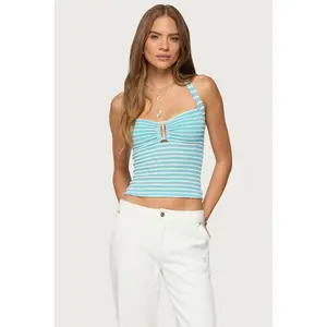 Lovina Textured Striped Halter Top