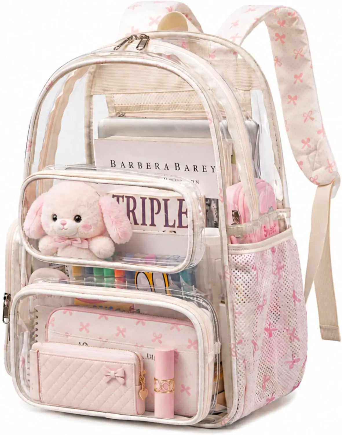 Clear Backpack Heavy Duty Transparent Backpack 17" See Through Bookbag for College Work Festival Security with Padded Strap Large Capacity