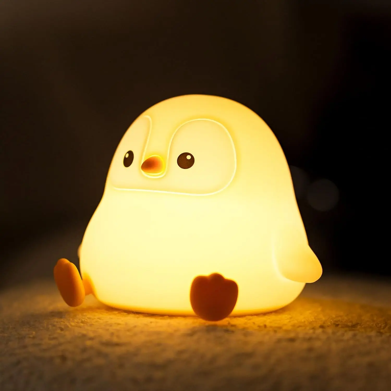 Kawaii Silicone Penguin Night Light for Kids - Dimmable, Squishy Touch, USB-Charge Rechargeable, Auto-Off Timed On/Off Nursery Bedside Lamp, Room Decor Gift for Boys/Girls
