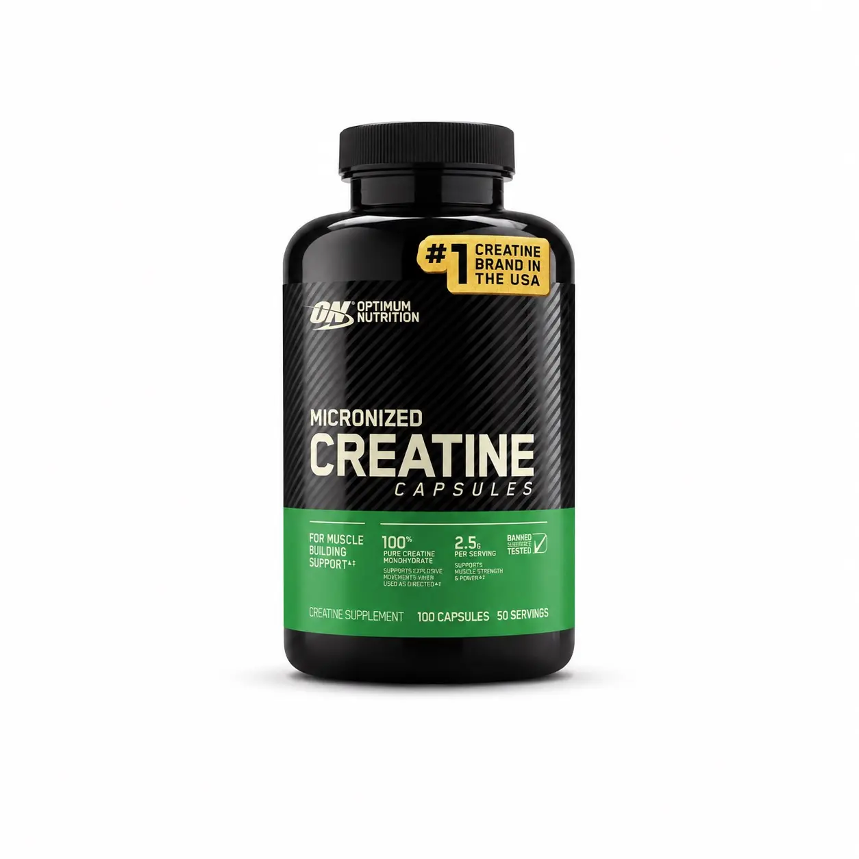 Optimum Nutrition Micronized Unflavored Creatine Dietary Supplement Capsules - Fitness Support, 100 Count