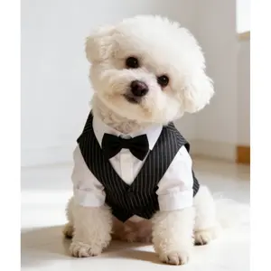 1pc Two-piece striped suit tuxedo for pets, simple, elegant and high-end. Suitable for small dogs and cats. Soft, skin-friendly and comfortable. Perfect for wedding companions, party catwalks and holiday photos. High-value pet outfit Easy On/Off