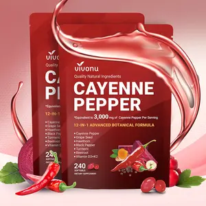 Cayenne Pepper Softgels Supplement, Supports Leg Vein, Heart and Blood Vessel Health, with Vitamin E D3+K2 and Extracts of Grape Seed, Hawthorn, Beetroot and Others (240 Softge /1 Bag)