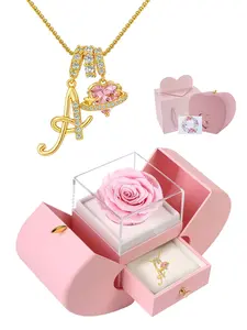 Apple Shape Rose Jewelry Gift Box With Initial Letter Love Heart Necklace for Women, Exquisite Jewelry Gift, Valentine's Day Wedding Anniversary Jewelry Gift for Girlfriend Wife, Birthday Christmas Gift for Daughter Mom