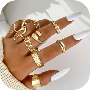 MILACOLATO 10 PCS Chunky Stackable Rings for Women Non Tarnish 18K Plated Gold Stackable Rings Adjustable Open Statement Ring Set