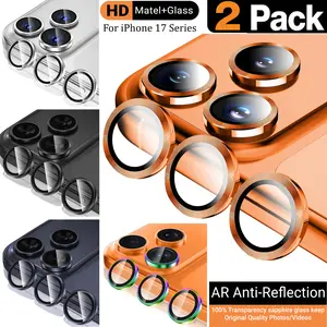 2 Pack For iPhone 17 Pro Max/ 17 Pro/ 17 Air/ 17 Metal Ring Tempered Glass HD Camera Lens Protector, Case Friendly, Individual Anti Scratch