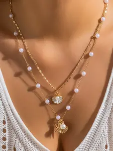 choice of all Gold Sea Shell Charm Necklace Jewelry for Women Summer Seashell Beach Starfish Necklace Halloween Costume Jewelry Accessories Vacation Dresses Modern Versatile Accessories