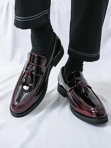 Men's Fashionable Patchwork Design PU Leather Loafers, Casual Comfortable Solid Color Slip-on Shoes for Daily Wear, Lightweight Breathable Shoes for Men, Boy, Footwear