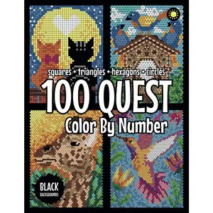 100 QUEST Color By Number: Squares + Triangles + Hexagons + Circles (BLACK backgrounds): color quest activity book for adults - Paperback