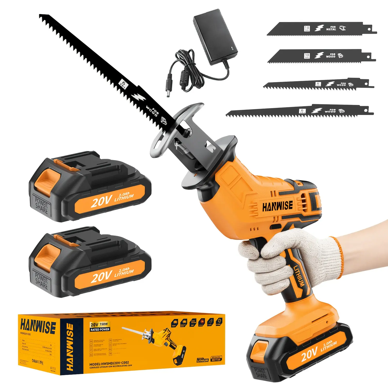 Upgraded Cordless Reciprocating Saw with LED Light & Safety Lock | Multi-Purpose Electric Hand Saw | Replaceable Blades | Perfect Gift for Men