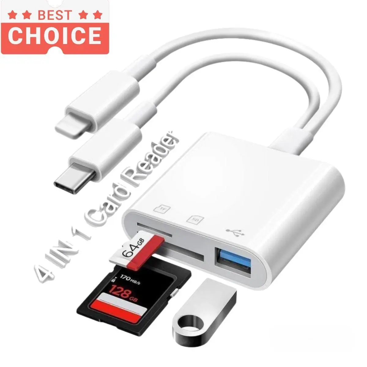 4-in-1 USB-C SD Media Card Reader, Fast Transmission Adapter for Home Office Use, Multi-Format Device Compatible with iPhone, iPad, 2026 Model Laptop