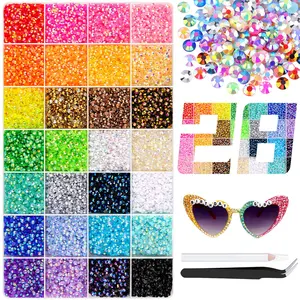 26000Pcs Multicolor Nail Rhinestones, 3mm Flatback Resin Crystals in 28 Grids - Bedazzling Kit with Tweezers for DIY Crafts & Glitter Nails
