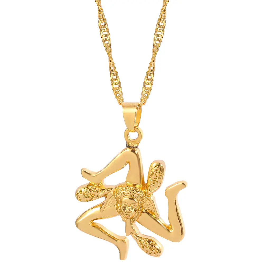 Sicilian Splendor Gold Pendant with Floral Design and Chain