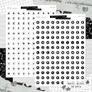 CIRCLE Letter Bead Stickers Black or White • Junk Journal Sticker Sheets • Typography Stickers • Scrapbook Stickers • Vision Board • Letters