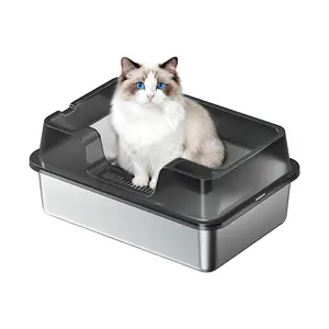 Stainless Steel Cat Litter Box for Big Cats - High Sided, Semi-Enclosed, Leak-Proof, Odor-Resistant, Easy Clean, Durable Metal Pan