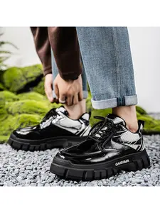 Men's Techwear Style Chunky Platform Derby Shoes | Glossy Patent Leather Finish, Non-Slip Track-Style Outsole, Streetwear Essential, Sports Shoes, Perfect Birthday Surprise for Him, Top Father's Day Gift