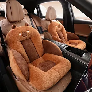 Capybara Couple Plush Car Seat Covers | Ultra-Soft Thick Pads, All-Season Use, Brown Cute Design, Car Seat Cushions