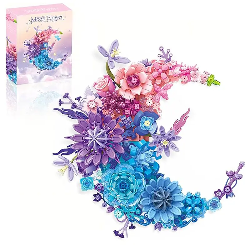 Crescent-Shaped Artificial Rose Bouquet Buildable Blocks Kit, Creative Building Blocks, Building Module Set, Botanical Collection, House Decoration, Unisex Model Building Toy for Adults, Ideal Gift
