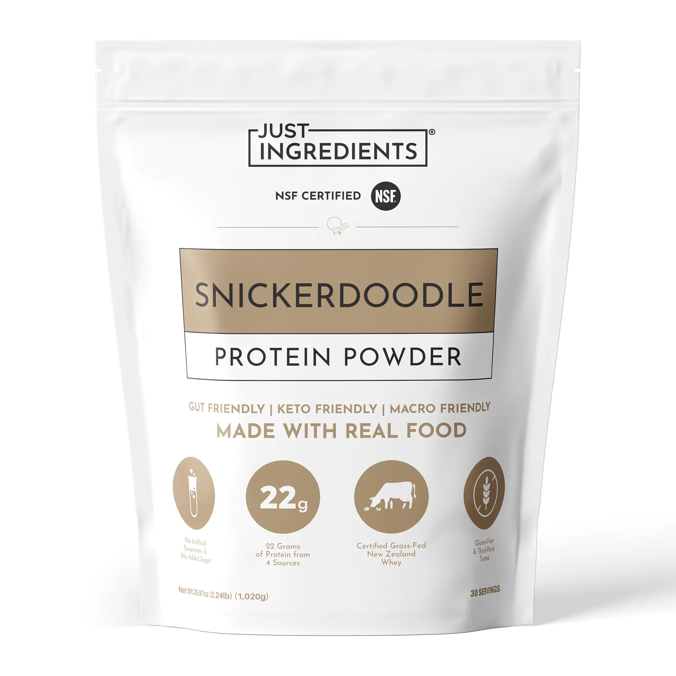 Just Ingredients Snickerdoodle Protein Powder 30 Servings - 100% Grass-Fed Whey, Plant Proteins, Cinnamon Vanilla, Casein Free