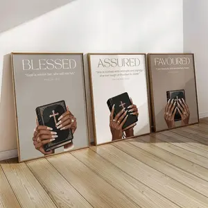 Black Women Christian Wall Art Set, Modern Wall Art, God is Within Her Bible Verse Print, Neutral Wall Art, Christian Gifts,3Pcs Black Christian Girl Wall Art -Modern Melanin Woman Holding Bible Artwork,Aesthetic Neutral Bedroom Decor Gift for Black Women