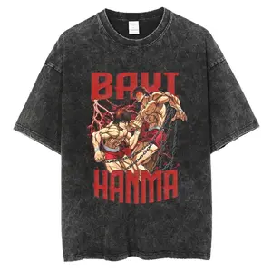 "LILL HANMA" - Baki Anime Oversized Vintage / Acid Washed T-Shirts W3I