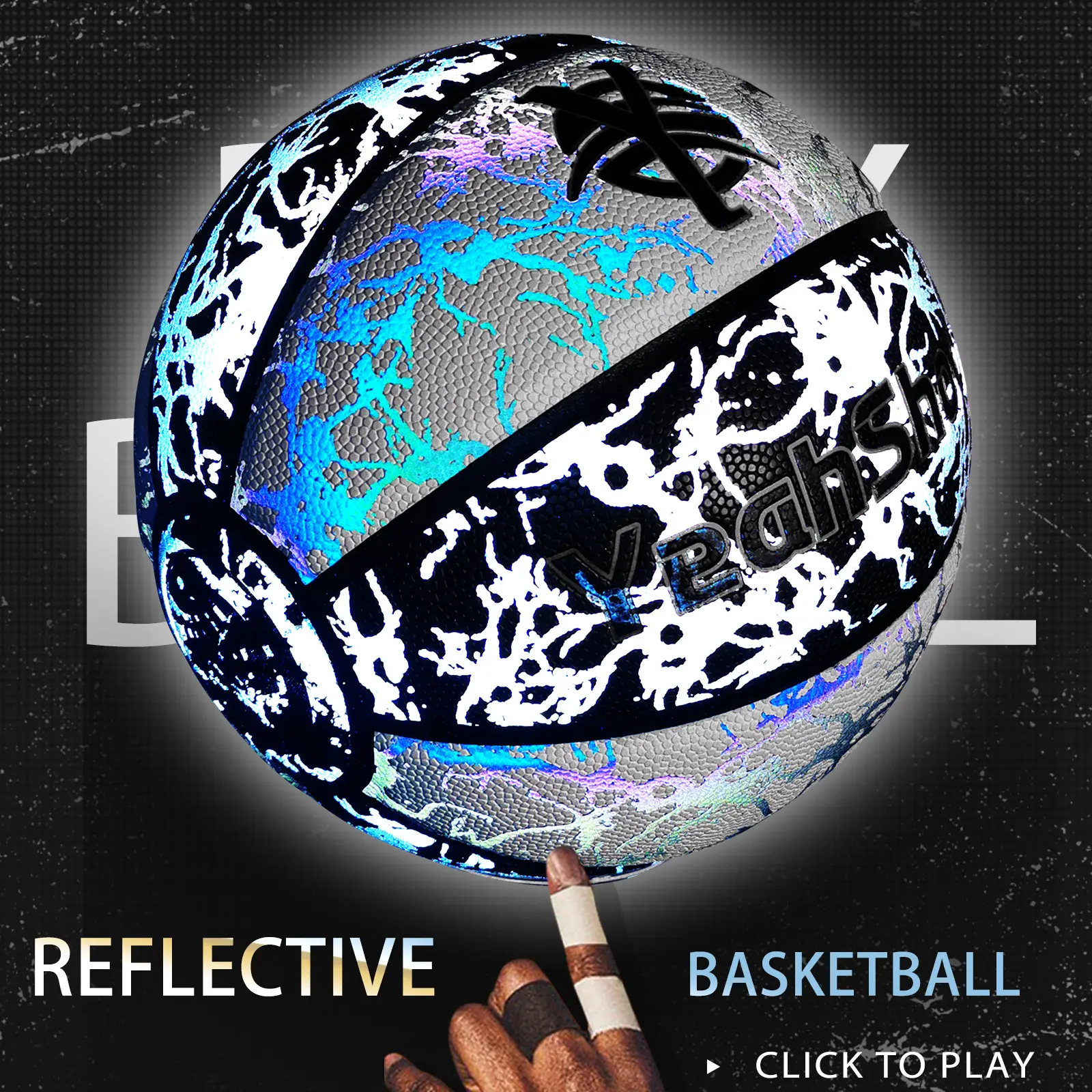 YeahShoot 7-in Holographic Reflective Neon Basketball for Adults - High-Quality Reflective PU Material, Outdoor Night Game & Training Use, Cool Style