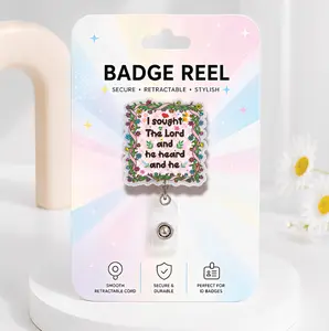 I Sought the Lord and He Heard Me Badge Reel, Christian Faith Quote Retractable ID Holder, Inspirational Scripture Badge