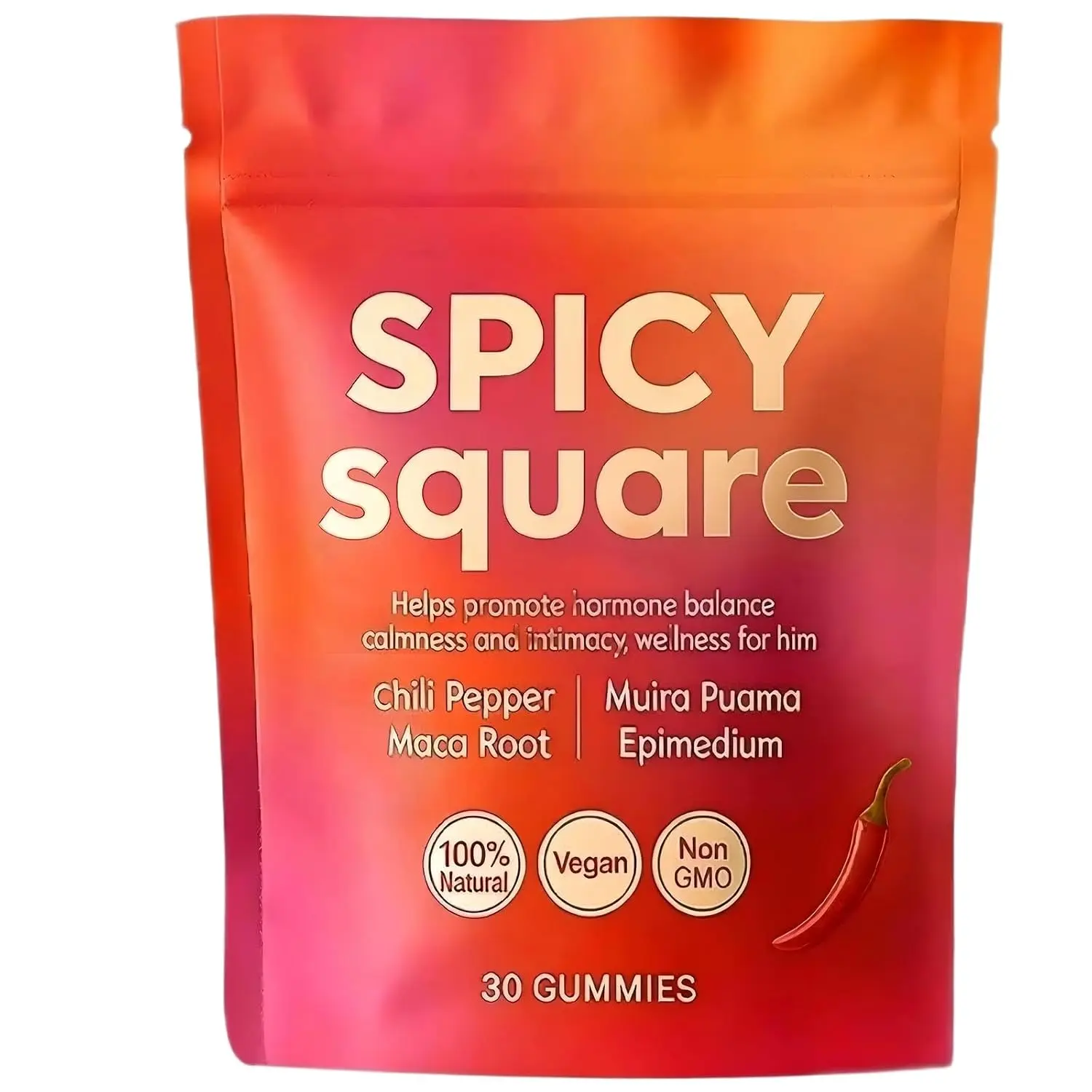 Spicy Peach Herbal Gummy Cubes | Hot Peach Flavor | With Maca Root, Muira Puama & Chili Pepper | Dietary Supplement Vegan