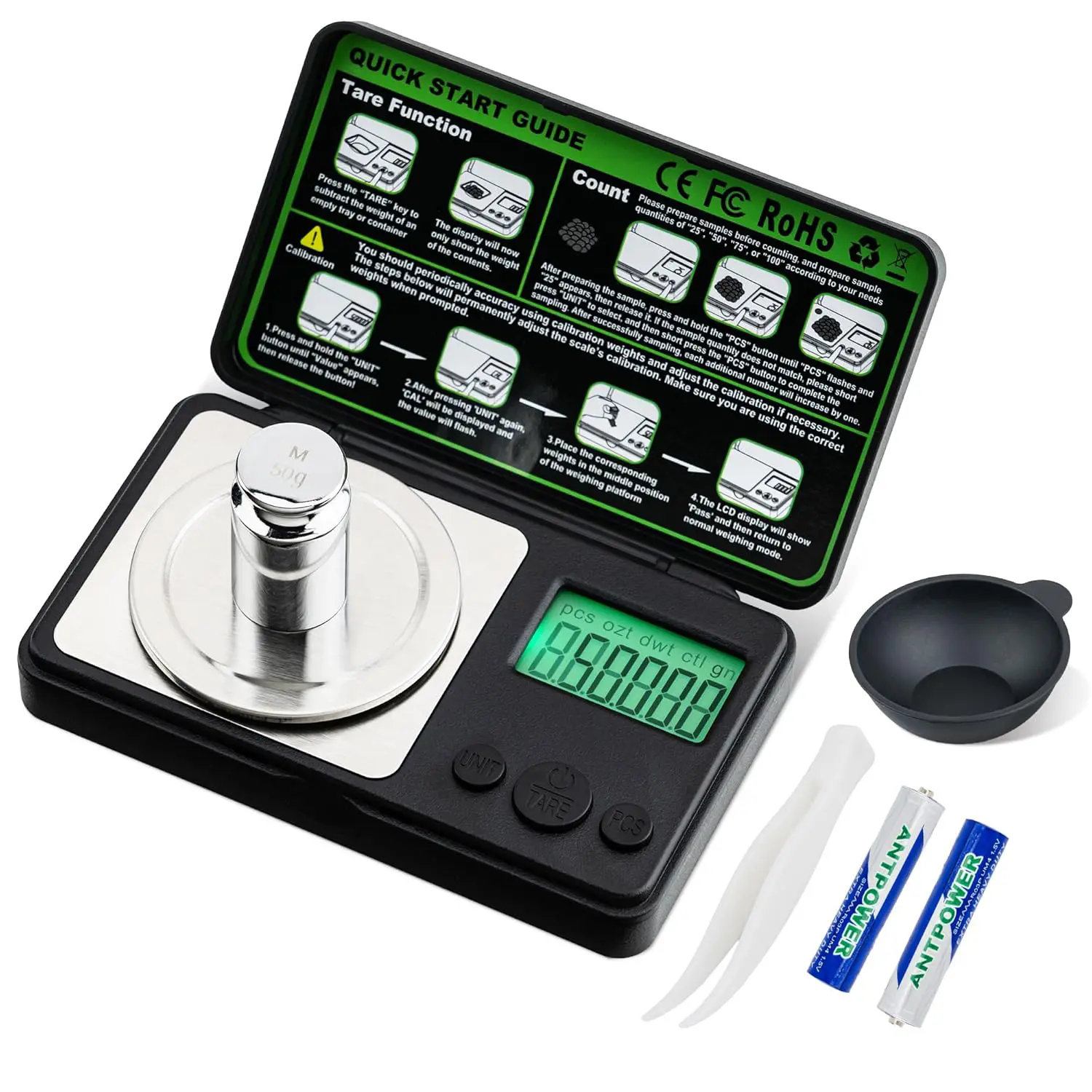 Mcbazel Mini Milligram Scale, 50g/0.001g Portable Jewelry Scale, Digital High Precision Micro Gram Scale with Calibration Weights for Powder, Medicine, Gold, Gem