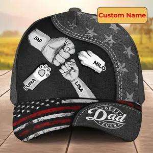 Custom Dad Classic Cap Personalized with Kids’ Names – Fist Bump Black Hat, Casual Wear, 250th Anniversary USA Independence Day Semiquincentennial Gift Father’s Day & Birthday Gift for Dad, Grandpa, or Husband