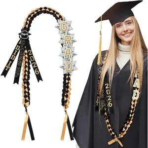 2026 Graduation Ribbon Wreath Necklace Handmade Double Braided Tassel Money Wreath Graduation Gift for Students HS Graduation Gifts
