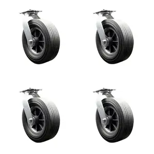 BBQ Smoker Grill Flat Free All Terrain Caster Wheel Set – 10 Inch Easy Roll, No Flat, Maintenance Free Solid Rubber Wheels – Industrial Grade – 4 Swivel Casters – Set of 4 – Service Caster