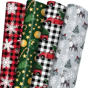 Red & Black Plaid with Truck Christmas Wrapping Paper for Men Women Kids