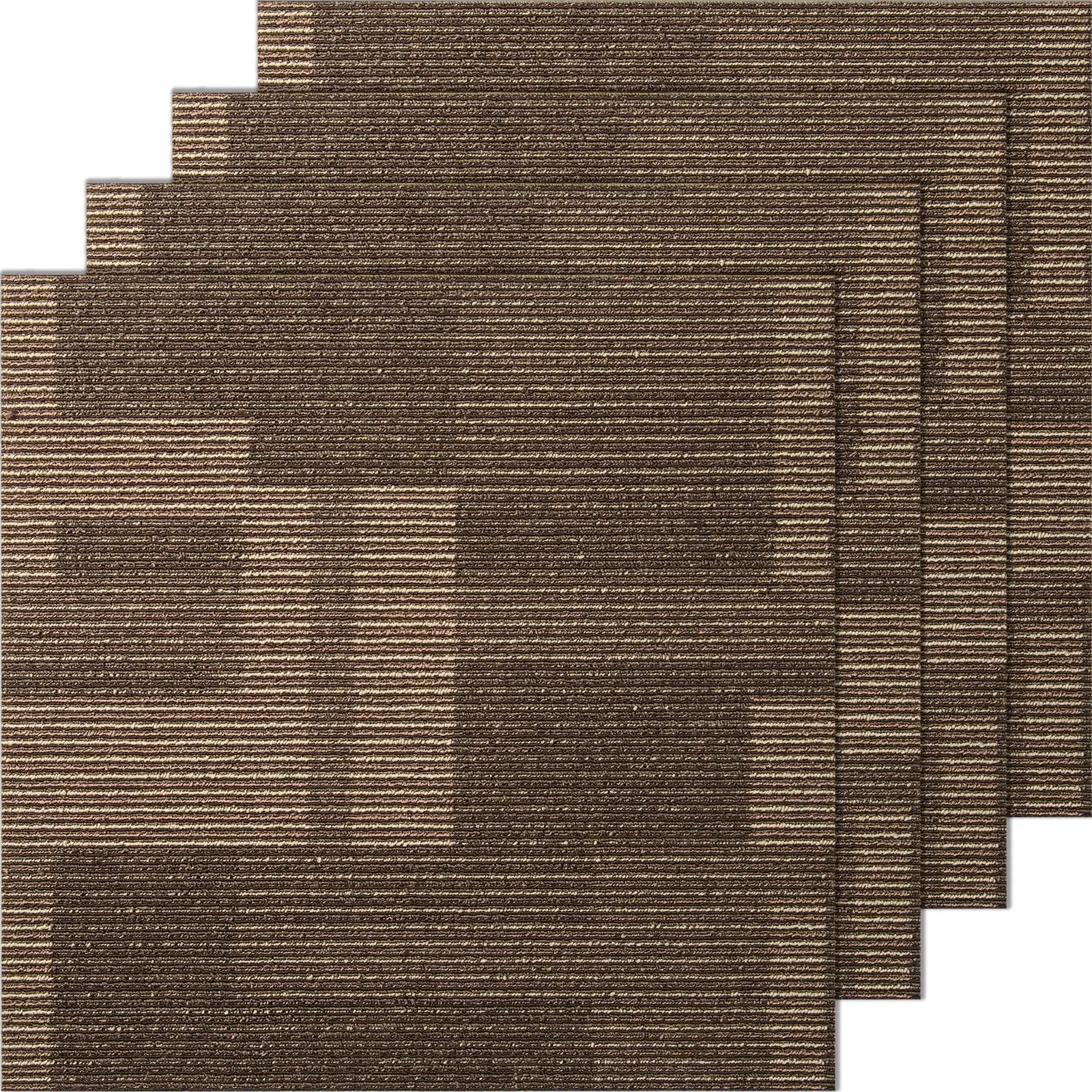 VEVOR 24x24 inch Soundproofing Modular Reusable Carpet Tiles, 5-Layer Construction, PP Surface, Attached Padding, Adhesive Stickers, Asphalt Backing, Durable Easy-Install DIY Squares for Indoor Bedroom, Living Room (24 Tiles, Mixed Brown), 24 X 24 Inch