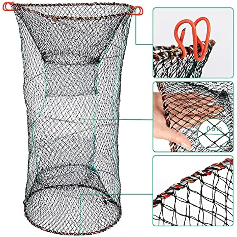 [2 Packs Portable Bait Trap] 2 packs Collapsible Fishing Bait Trap for Crab, Minnow, Crawfish, Lobster, and Shrimp - Portable Cast Net with Foldable Design and Accessories Included