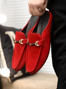 Men's Velvet Loafers Slip-On Driving Shoes, Comfortable Soft Leather Casual Footwear, Home Flat Shoes with Metal Buckle
