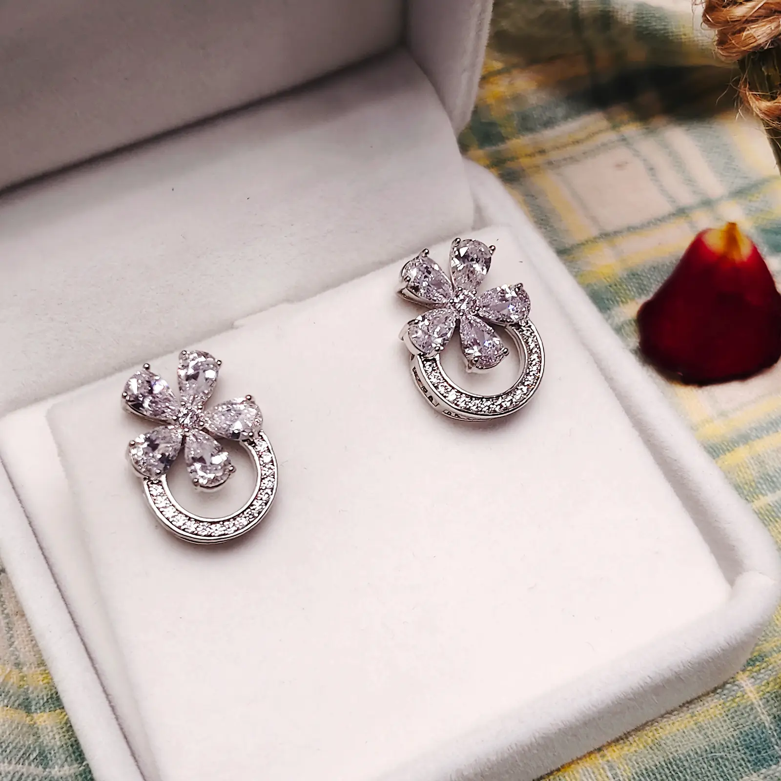 Flower style diamond earrings