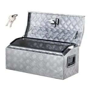 summervibes VEVOR Heavy Duty Aluminum Truck Bed Tool Box, Stripes Plated Tool Box with Side Handle and Lock Keys, Storage Toolbox Chest Organizer for Trailer, Pickup, Truck Bed, RV, 30x13x9.6, Black, Lock Keyed