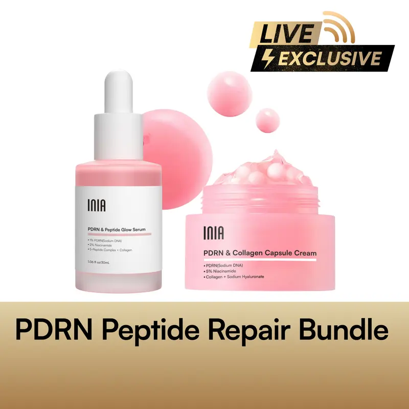 INIA PDRN + Peptide Repair Bundle – LIVE EXCLUSIVE Cream & Serum Duo with Salmon DNA, Peptides, Niacinamide, Galactomyces Ferment Filtrate for Deep Repair, Radiant Hydrated Skin, Safe for Sensitive Skin
