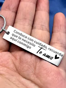 Stainless Steel Inspirational Quote Keychain, Round Shape Keychain with Alphabet Design, Ladies Key Ring with Ring Buckle, Personalized Heart Tag, Ideal for Decoration