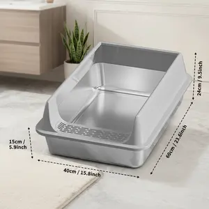 304 Stainless Steel Litter Box, Deluxe Odor-Free XL/XXL System with Integrated Sand Filter Pedal, Detachable High-Sided Shield, Non-Porous Tray for Easy Cleaning & Outdoor Use