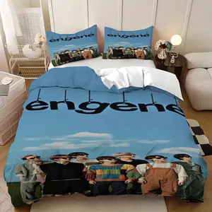 3Pcs ENHYPEN Poster of seven people taking group photo on green grass Themed Pattern Printed, Ideal for Family Bedroom & Guest Room All-Season, Best Holiday Gift, Warm Christmas New Year Choice, 1 Duvet Cover 2 Pillowcases (No Insert)