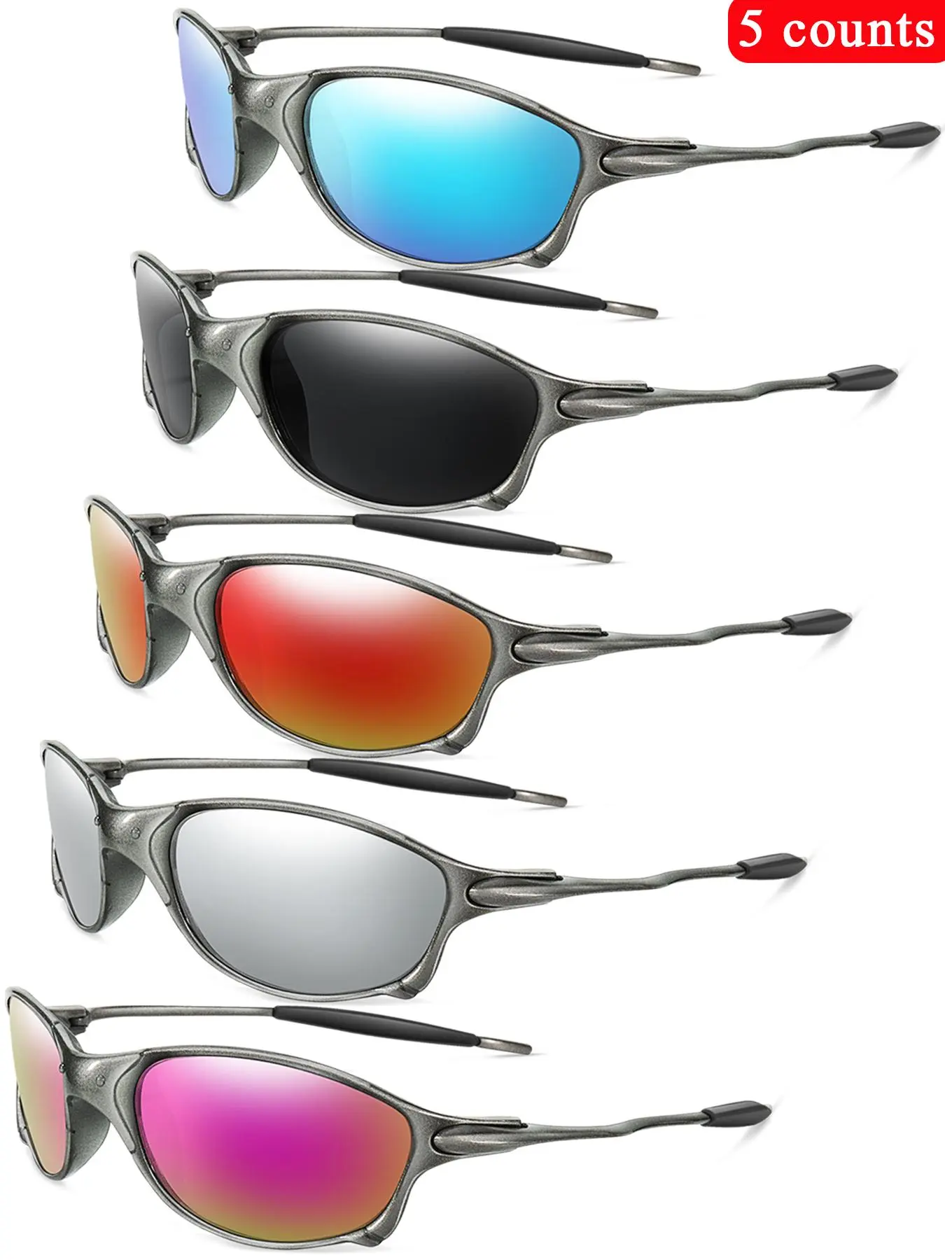 5 Pairs/Set Unisex Vintage Oval Frame Sunglasses, Outdoor Sports Sun Protective Tinted Lenses for Men & Women, Daily Wear Oval Metal Sunglasses