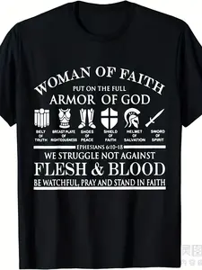 Armor of God Graphic T-Shirt in Heavyweight 220GSM Pure Cotton, Unisex Casual Round Neck Short Sleeve Christian Faith Apparel