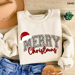 Merry Christmas Sweatshirt, Cute Holiday Crewneck Sweater, Vintage Winter Shirt for Women, Cozy Xmas Pullover, Festive Holiday Outfit
